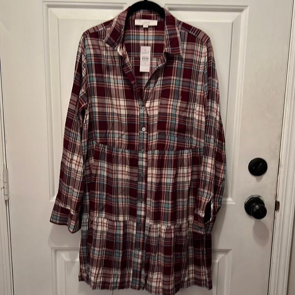 LOFT tiered plaid dress - Picture 1 of 6